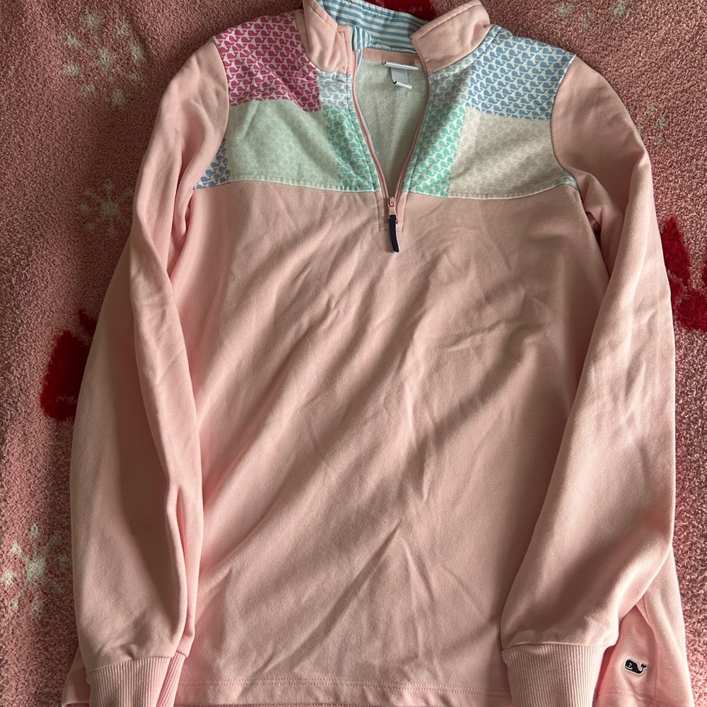 Pink Vineyard Vines Quarter-Zip Pullover with Patterned Accents